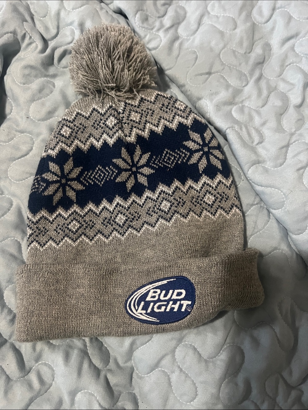 Bud Light Men's Gray and Navy Pom Beanie Hat NWOT